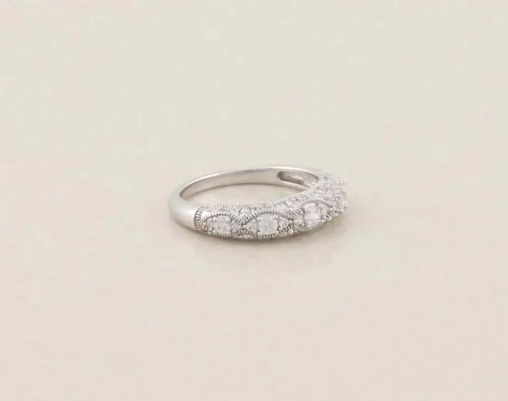 Sterling Silver Ornate Sparkly Cubic Zirconia Band Ring Size 8